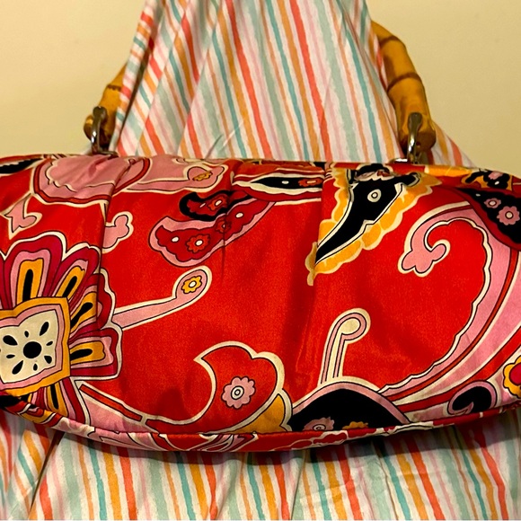 EUC Banana Republic purse with bright paisley/floral pattern and bamboo handles - Picture 1 of 3